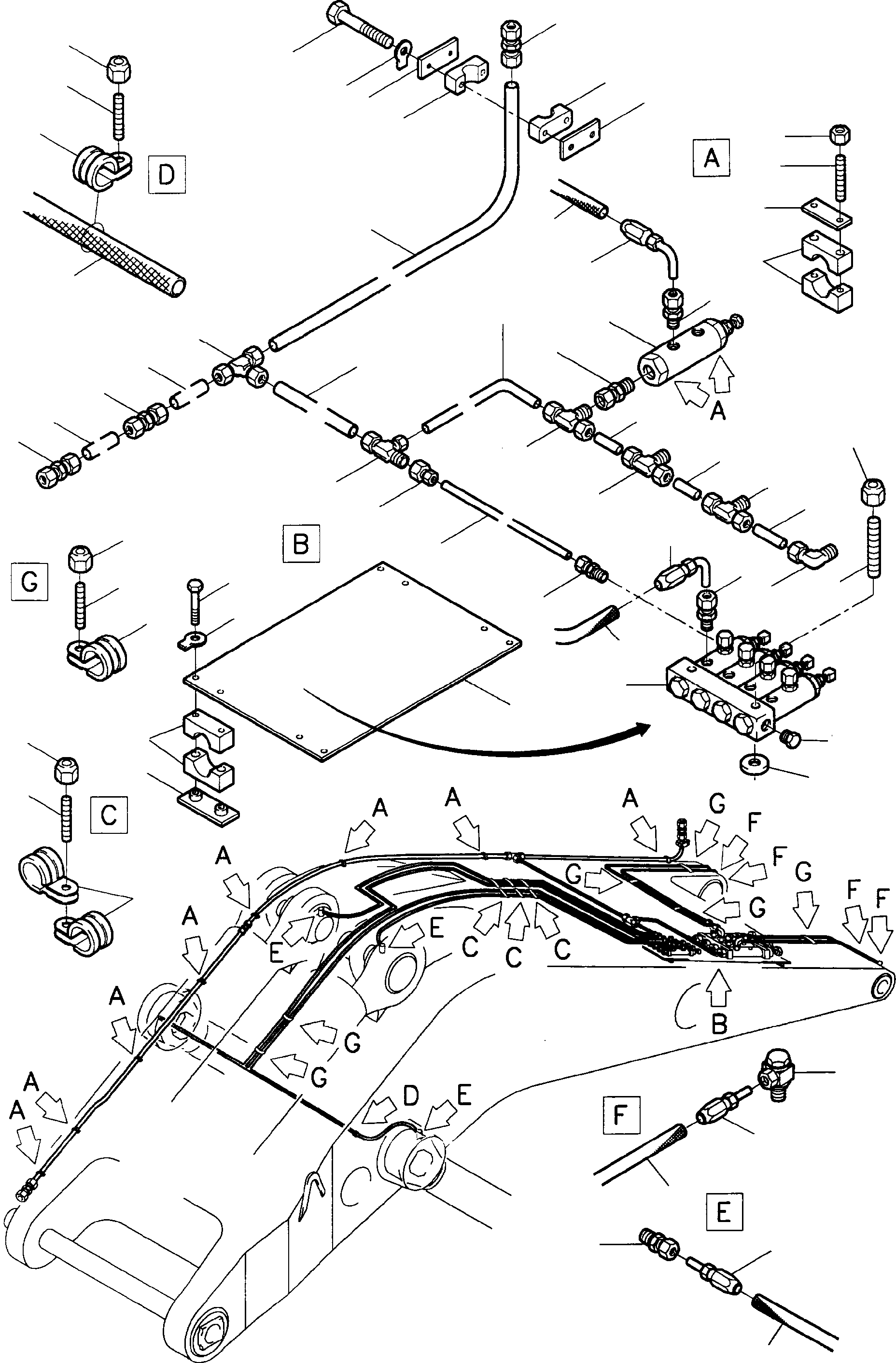 Komatsu parts book diagram for H285S S/N 78129: BOOM - LUBE LINES