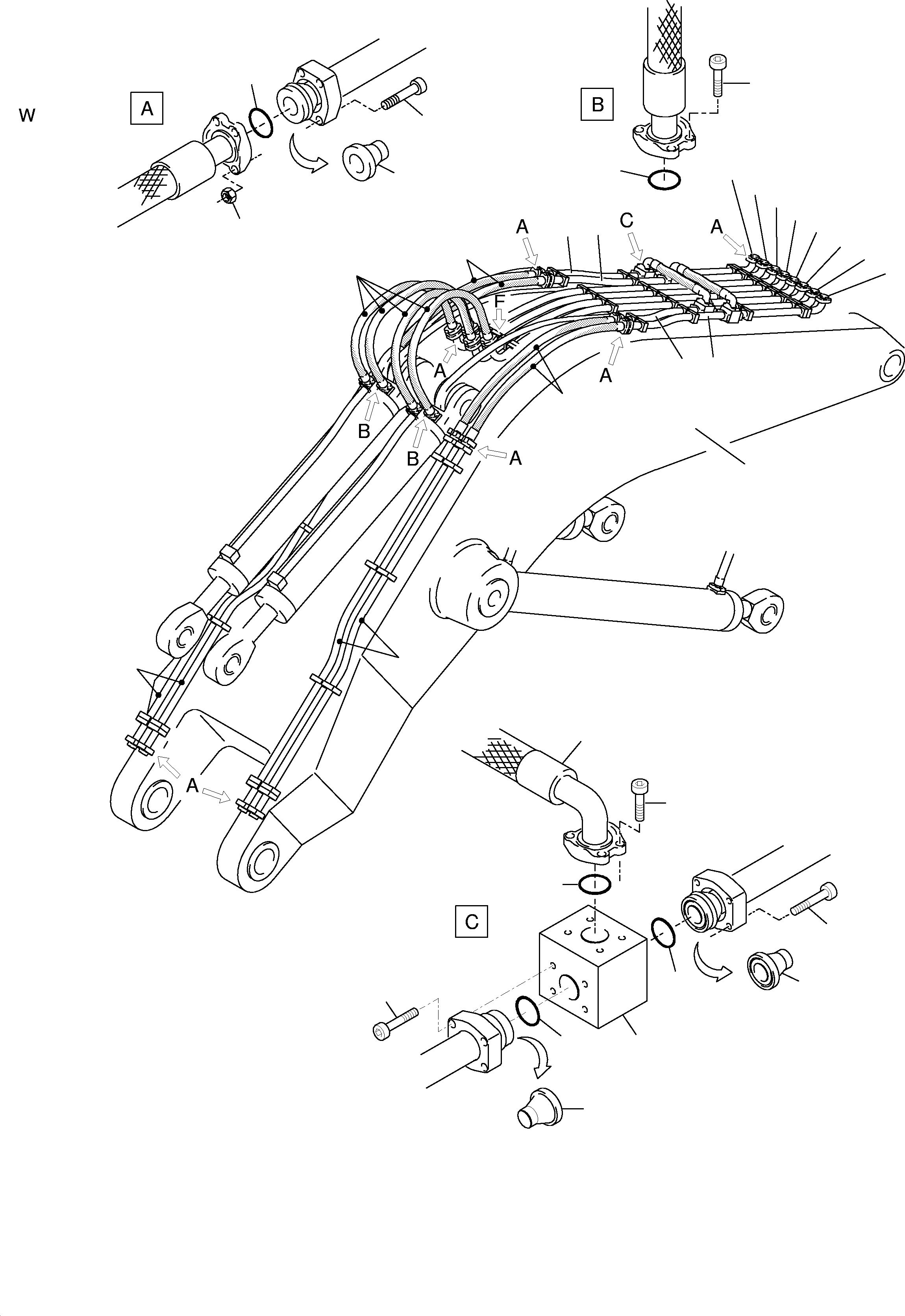 Komatsu parts book diagram for H285S S/N 78129: BACKHOE - BOOM