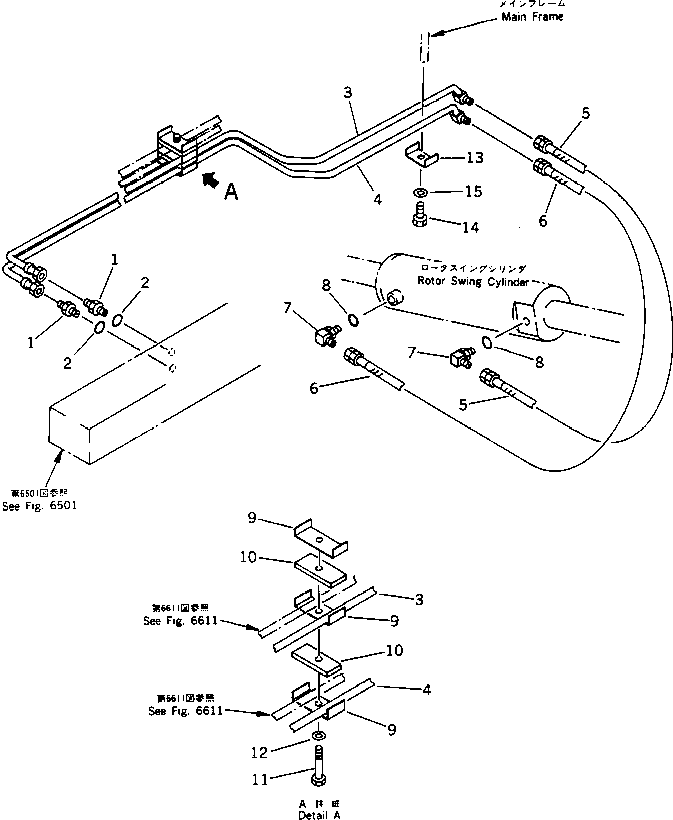 Road Cutters Komatsu / GC380F-1 S/N 10001-UP(gc380f0r) / HYDRAULIC PIPING (CONTROL VALVE TO SWING CYLINDER)(180280 : 6621)
