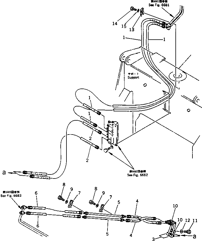 Road Cutters Komatsu / GC380F-1 S/N 10001-UP(gc380f0r) / HYDRAULIC PIPING (CONTROL VALVE TO FEEDR 2ND FOLD CYLINDER (2/3)(180390 : 6682)
