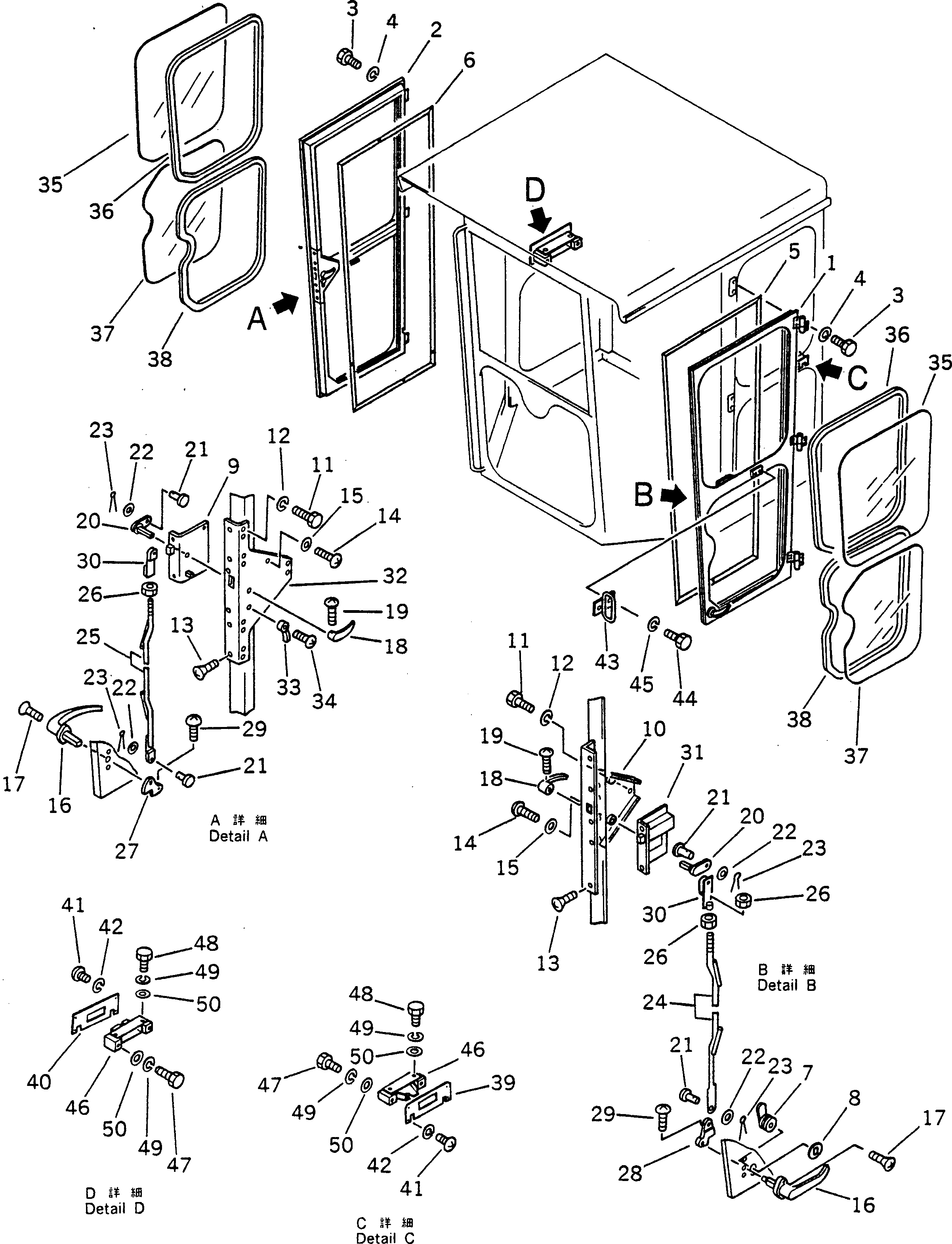 Graders Komatsu / GD300A-1 S/N 2001-UP(gd300a-c) / ROPS CAB (6/7) (DOOR)(240570 : 896)
