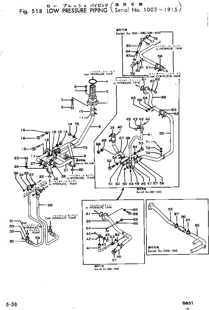 Graders Komatsu / GD31-3H S/N 1501-UP(gd31-3hr) / LOW PRESSURE PIPING(#1501-1915)(150170 : 518)