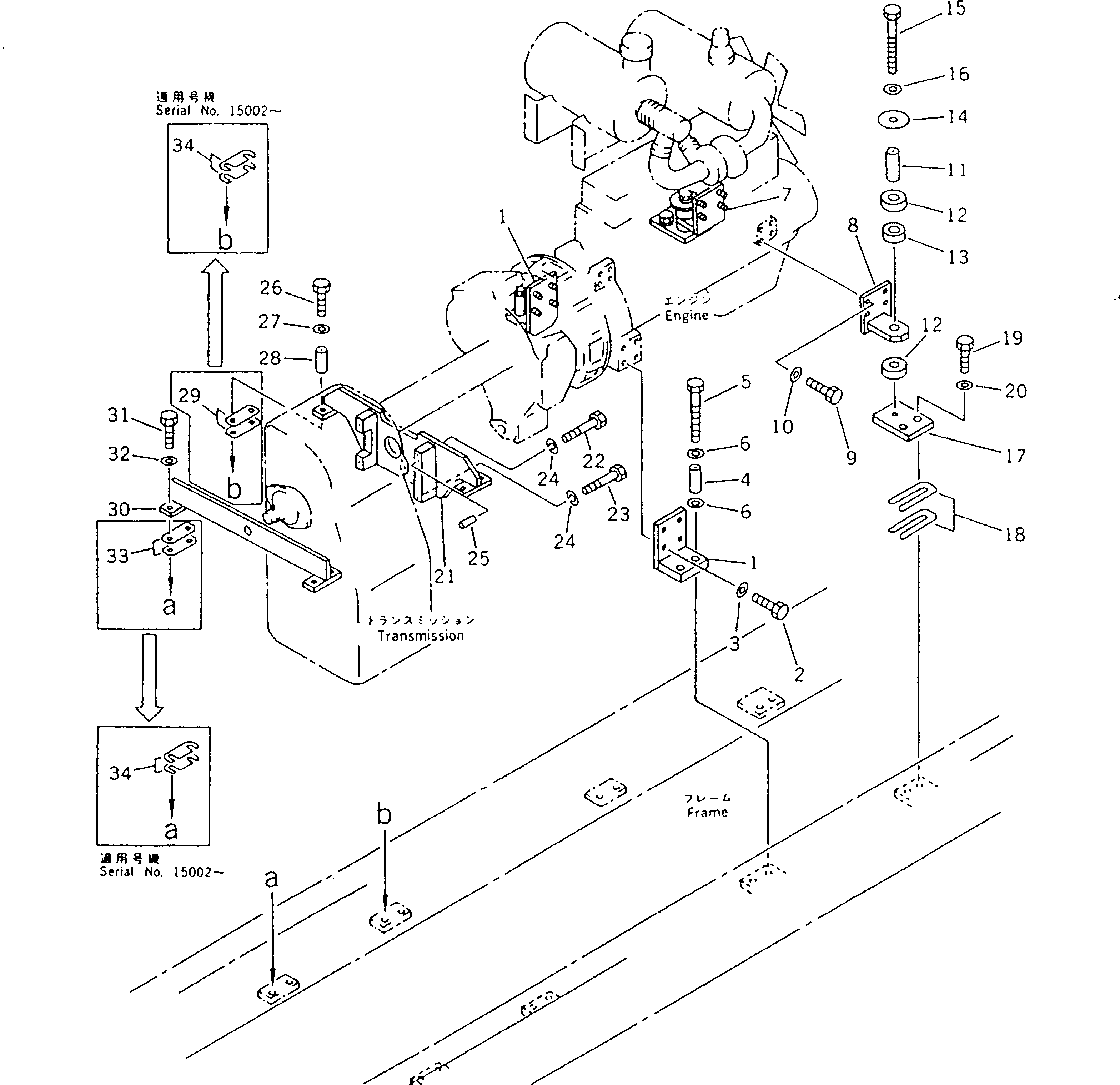 Graders Komatsu / GD510R-1 S/N 15001-UP(gd510r-r) / ENGINE AND TRANSMISSION MOUNTING PARTS(030010 : 1001)