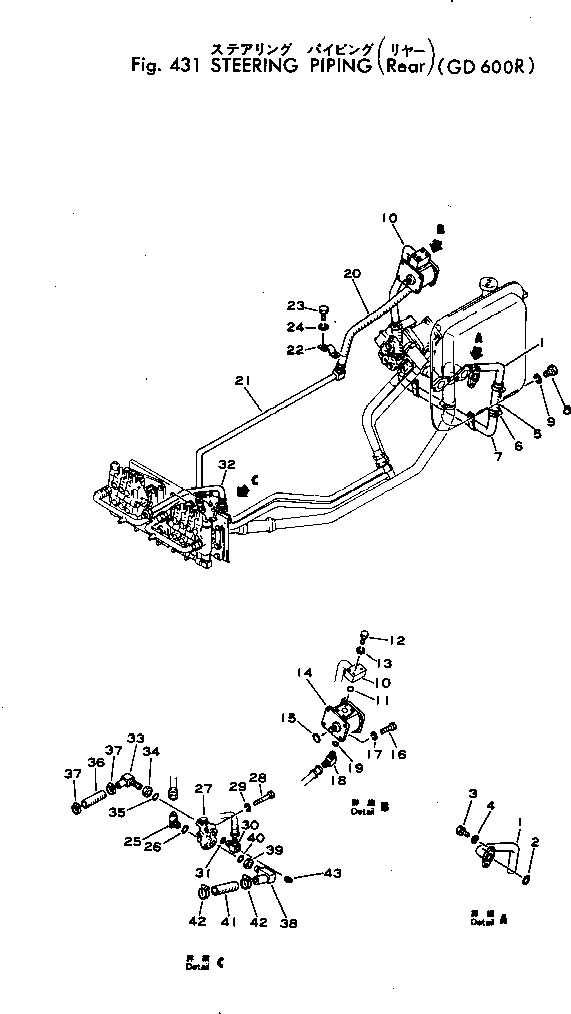 Graders Komatsu / GD600R-1 S/N 10002-UP(gd600r-c) / STEERING PIPING (REAR)(120080 : 431)