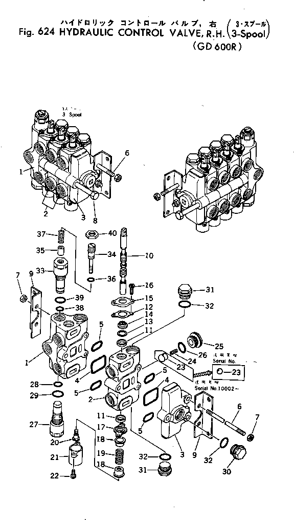 Graders Komatsu / GD600R-1 S/N 10002-UP(gd600r-c) / HYDRAULIC CONTROL VALVE ? R.H. (3-SPOOL)(180090 : 624)