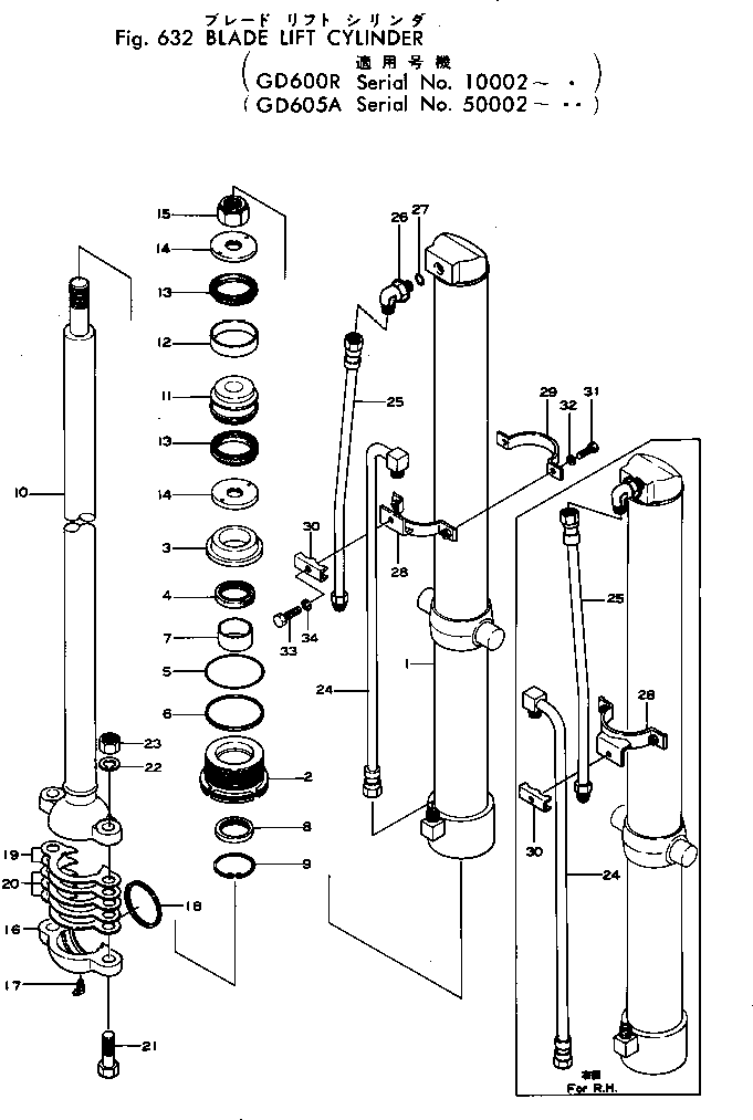 Graders Komatsu / GD600R-1 S/N 10002-UP(gd600r-c) / BLADE LIFT CYLINDER(#10002-.)(180160 : 632)
