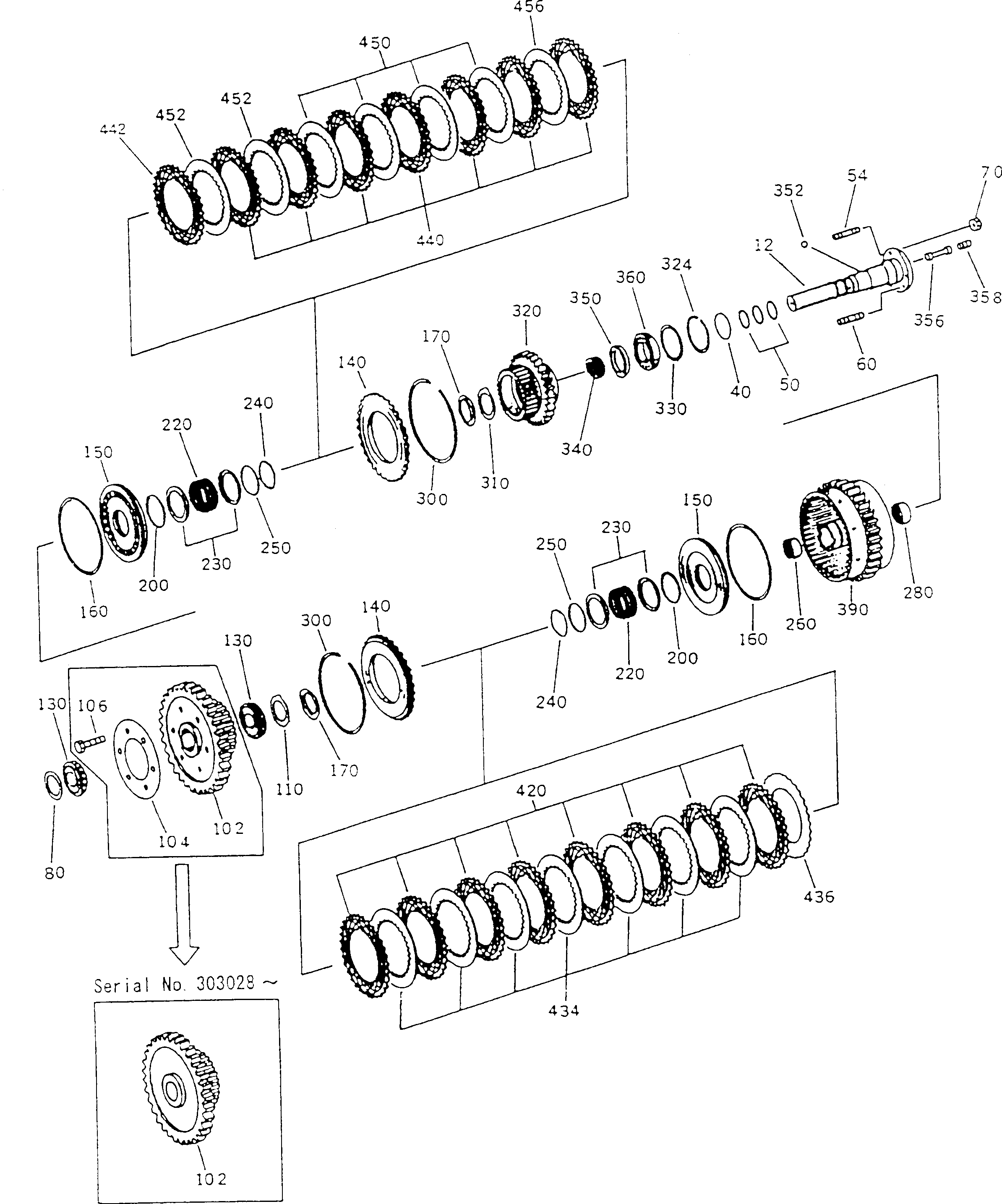 Komatsu parts book diagram for HA250-3 S/N 303001-UP (ZF Transmission Installed): CLUTCH ASS'Y ? (KV + K1)(#303001-303071)