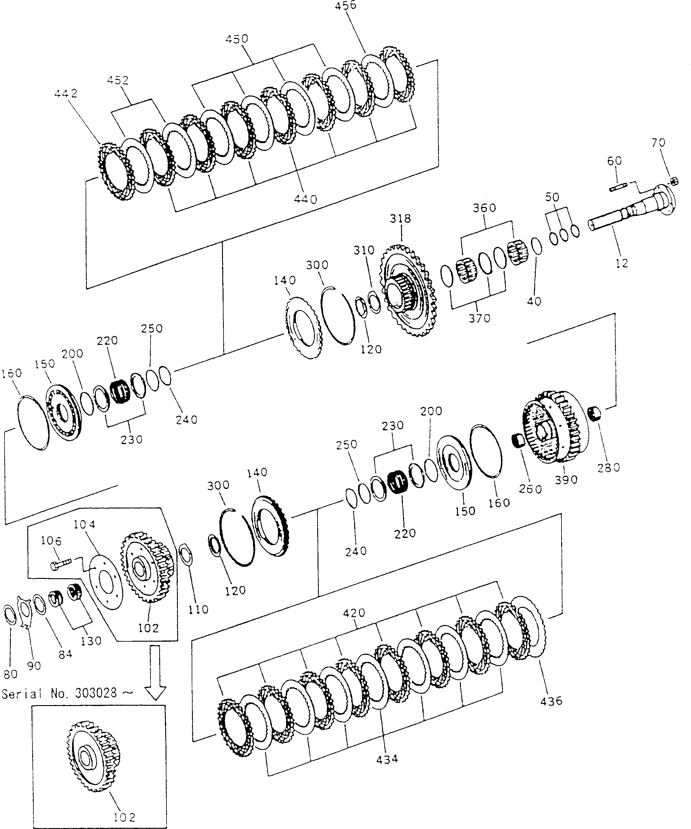 Komatsu parts book diagram for HA250-3 S/N 303001-UP (ZF Transmission Installed): CLUTCH ASS'Y ? (KR + K2)(#303001-303071)