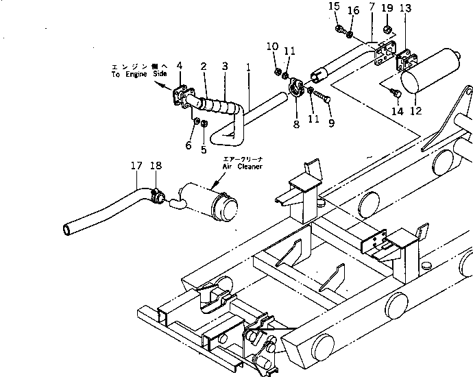 Komatsu parts book diagram for HD20-1 S/N 00001-UP: EXHAUST MANIFOLD AND PIPING