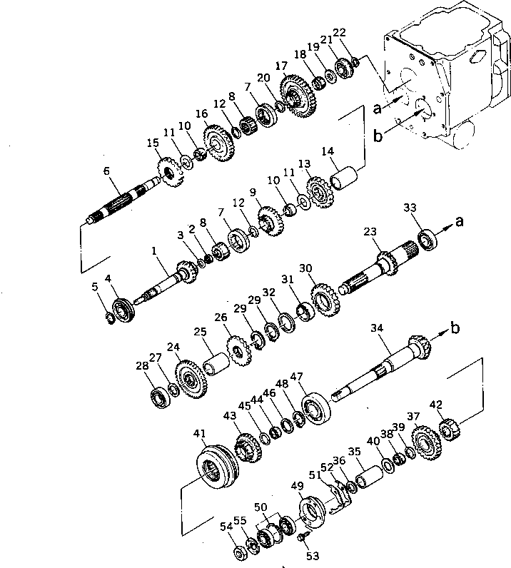 Komatsu parts book diagram for HD20-1 S/N 00001-UP: TRANSMISSION (SHAFT AND GEAR) (2/3)