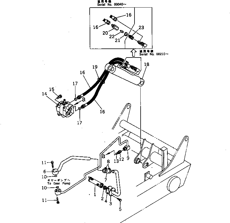 Komatsu parts book diagram for HD20-1 S/N 00001-UP: HYDRAULIC PIPING