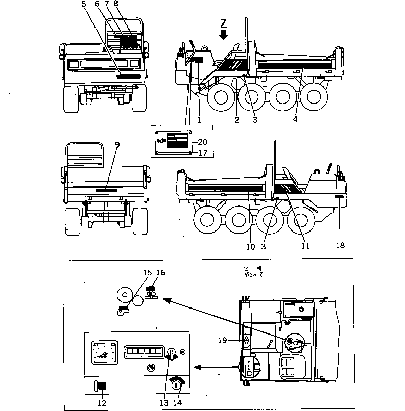 Komatsu parts book diagram for HD20-1 S/N 00001-UP: MARKS AND PLATES