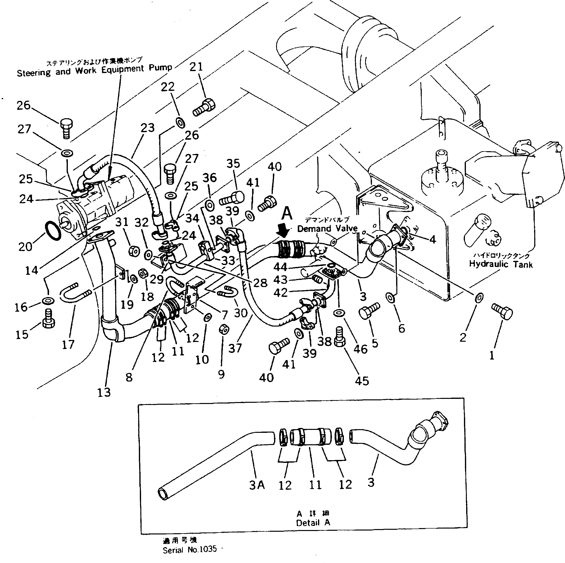 Dump Trucks Komatsu / HD205-3 S/N 1003-UP(hd205-3c) / WORK EQUIPMENT PIPING (1/3) (TANK TO DEMAND VALVE)(#1003-1265)(180210 : 6401)