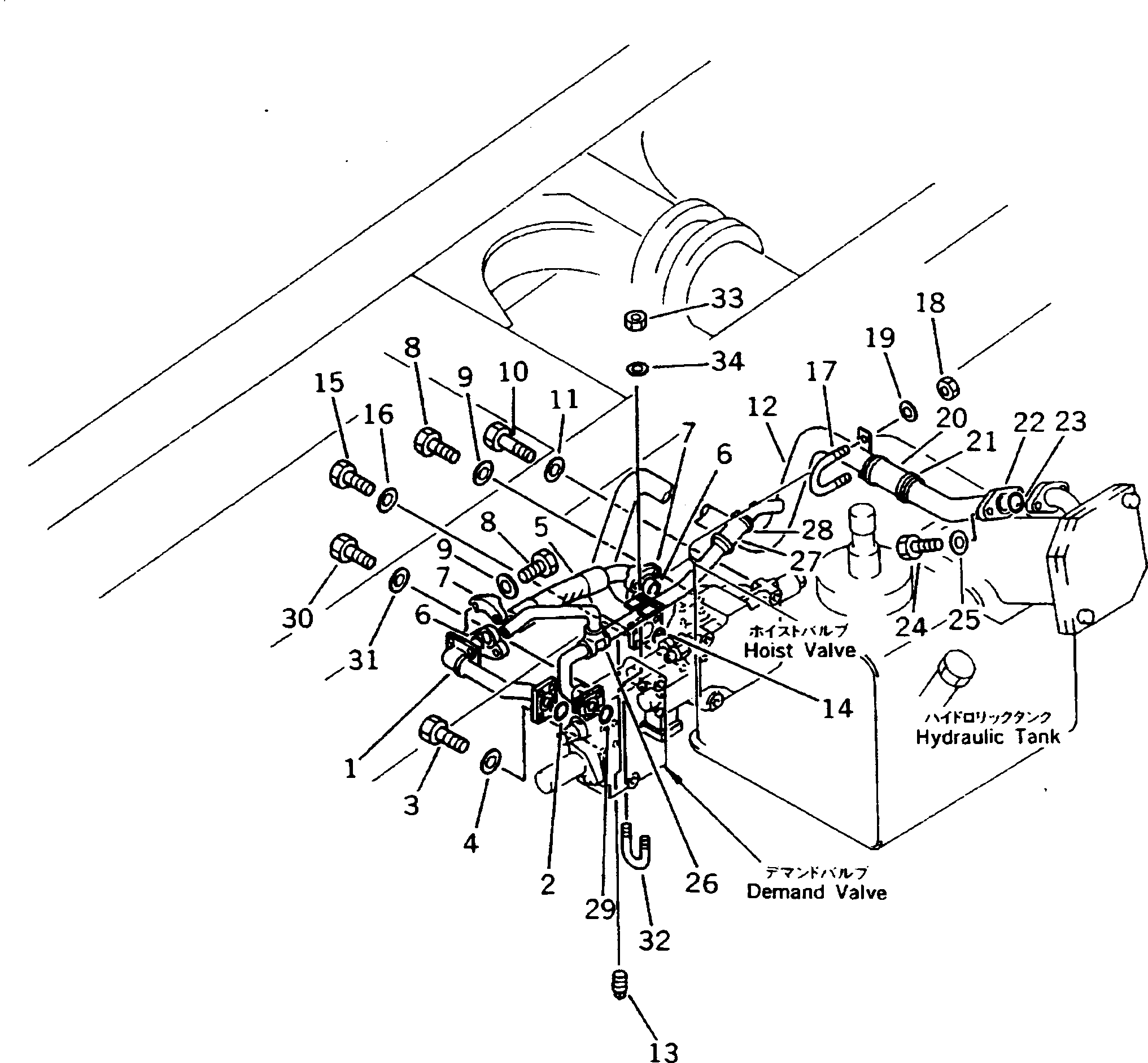 Dump Trucks Komatsu / HD205-3 S/N 1003-UP(hd205-3c) / WORK EQUIPMENT PIPING (2/3) (DEMAND VALVE TO HOIST VALVE TO TANK)(#1003-1265)(180240 : 6402)