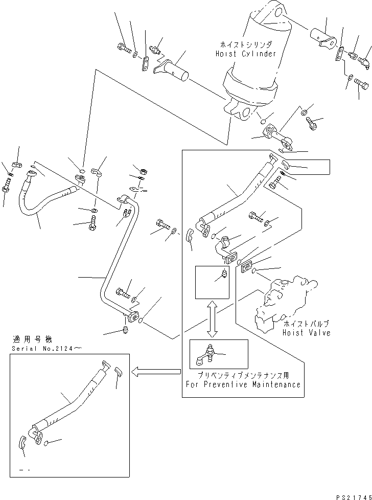 Dump Trucks Komatsu / HD205-3 S/N 1003-UP(hd205-3c) / WORK EQUIPMENT PIPING (3/3) (HOIST VALVE TO CYLINDER)(#1266-)(180270 : 6403A)