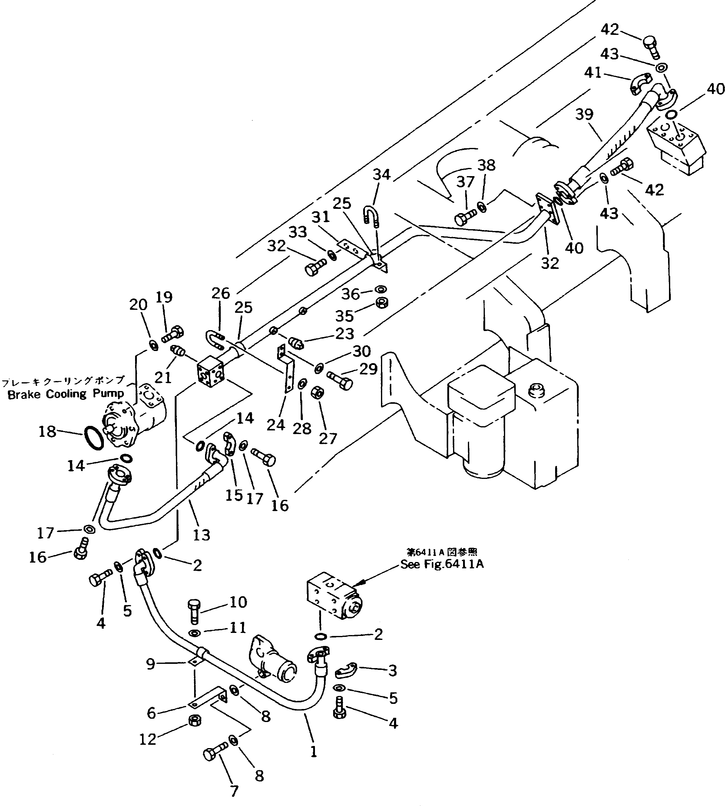 Dump Trucks Komatsu / HD205-3 S/N 1003-UP(hd205-3c) / BRAKE COOLING PIPING (1/3) (SUB TANK TO BRAKE) (#1044-1046 ? 1061-1063 ? 1065-1068 ? 1070-1265)(180300 : 6411B)