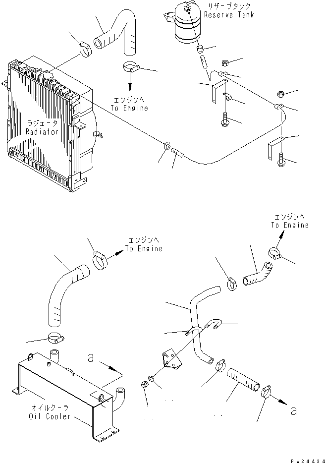 Komatsu parts book diagram for HD255-5 S/N 1001-UP: COOLANT LINE(#1001-1600)