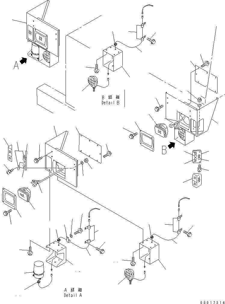 Komatsu parts book diagram for HD255-5 S/N 1001-UP: FRONT LAMP (WITH FOG LAMP AND BEACON LAMP)