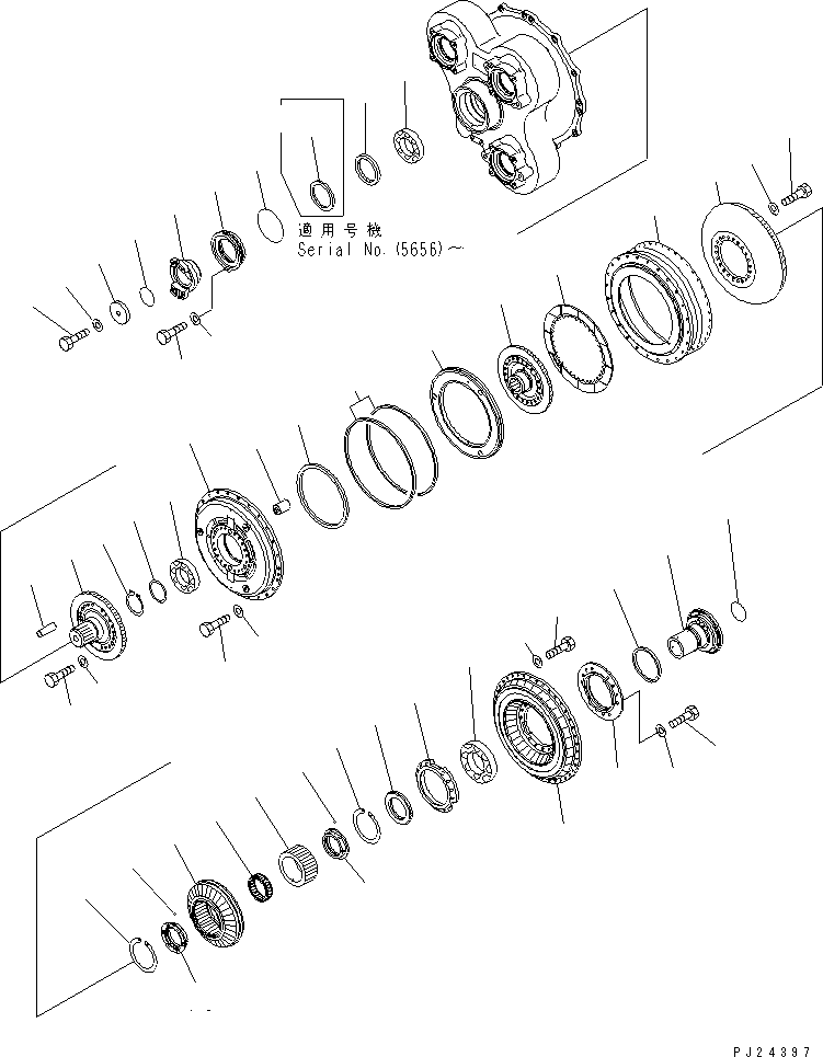 Komatsu parts book diagram for HD255-5 S/N 1001-UP: TORQUE CONVERTER (1/2) (BARE ? INPUT AND DRIVE CASE)