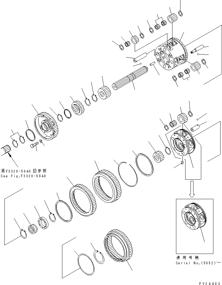 Komatsu parts book diagram for HD255-5 S/N 1001-UP: TRANSMISSION (5/8) (CARRIER) (1/2)