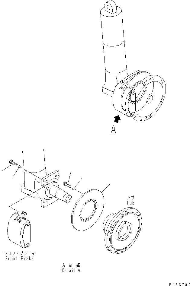 Komatsu parts book diagram for HD255-5 S/N 1001-UP: FRONT AXLE (LEFT HAND) (3/6) (FRONT BRAKE RELATED PARTS)(#1312-)