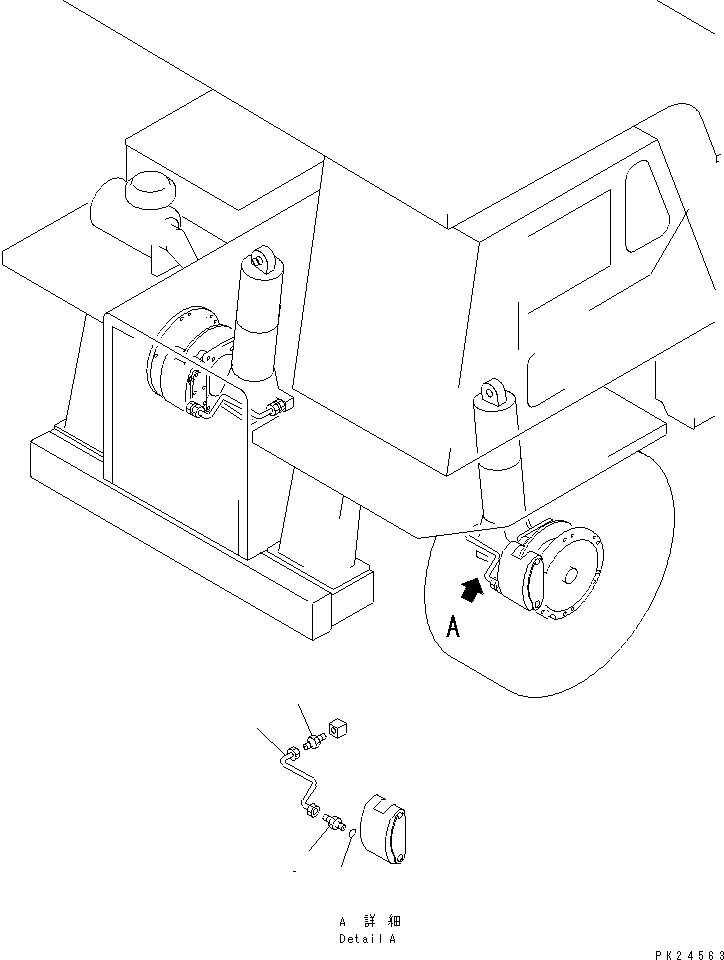 Komatsu parts book diagram for HD255-5 S/N 1001-UP: FRONT AXLE (LEFT HAND) (4/6) (BRAKE PIPING)(#1312-1600)