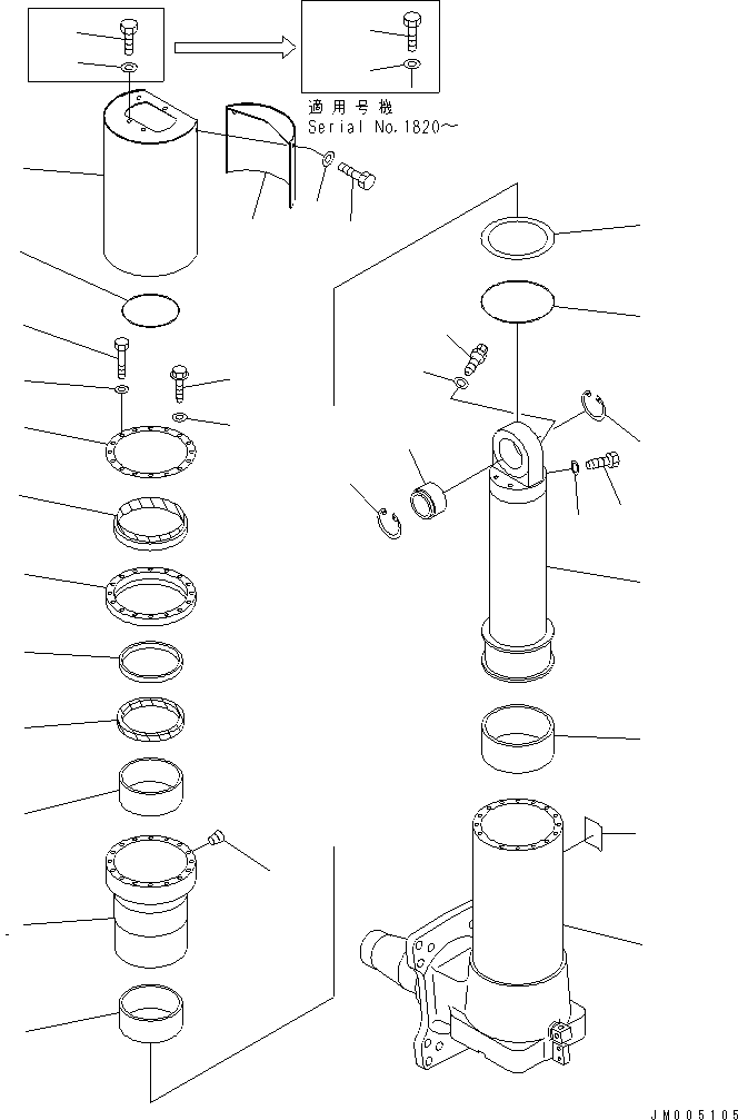 Komatsu parts book diagram for HD255-5 S/N 1001-UP: FRONT AXLE (RIGHT HAND) (6/6) (FRONT SUSPENSION ASSEMBLY)(#1312-)