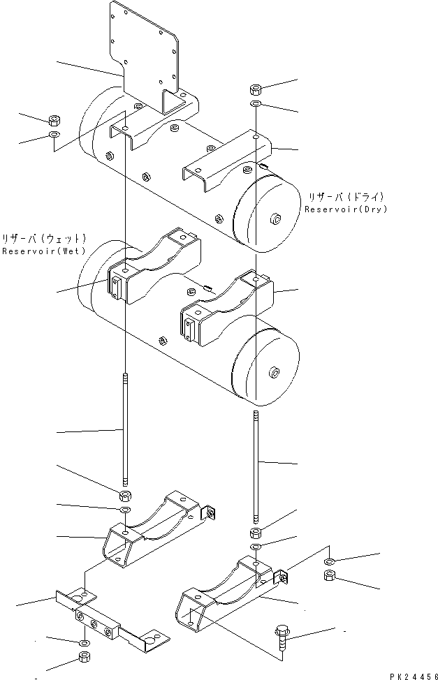 Komatsu parts book diagram for HD255-5 S/N 1001-UP: AIR TANK AND EQUIPMENT (BRACKET)(#1001-1200)