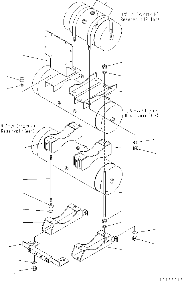 Komatsu parts book diagram for HD255-5 S/N 1001-UP: AIR TANK AND EQUIPMENT (BRACKET) (FOR EMERGENCY BRAKE)