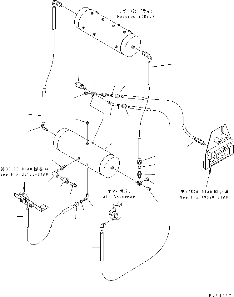 Komatsu parts book diagram for HD255-5 S/N 1001-UP: AIR TANK AND EQUIPMENT (WET AIR TANK)(#1001-1200)