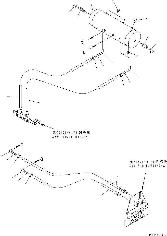 Komatsu parts book diagram for HD255-5 S/N 1001-UP: AIR TANK AND EQUIPMENT (DRY AIR TANK) (FOR EMERGENCY BRAKE)(#1001-1200)