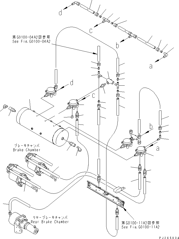 Komatsu parts book diagram for HD255-5 S/N 1001-UP: AIR TANK AND EQUIPMENT (DRY AIR TANK) (FOR STRENGTHEND AIR RESERVER)