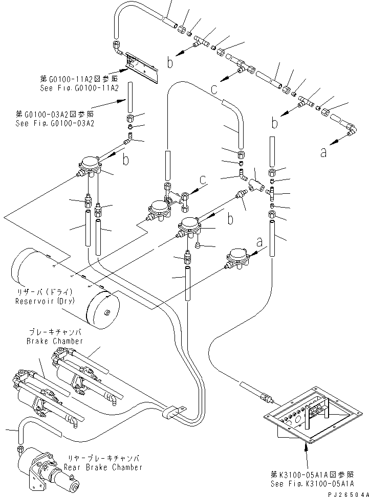 Komatsu parts book diagram for HD255-5 S/N 1001-UP: AIR TANK AND EQUIPMENT (VALVE RELATED) (1/2) (FOR STRENGTHEND AIR RESERVER)