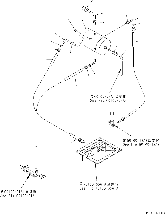 Komatsu parts book diagram for HD255-5 S/N 1001-UP: AIR TANK AND EQUIPMENT (PIROT TANK) (FOR STRENGTHEND AIR RESERVER)