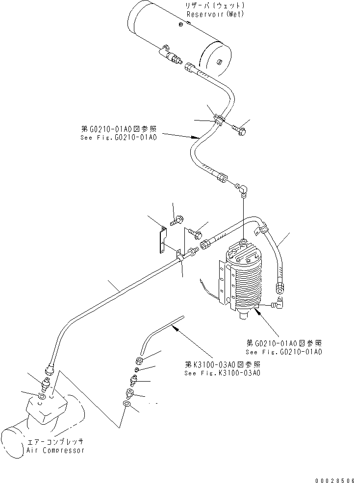 Komatsu parts book diagram for HD255-5 S/N 1001-UP: AIR PIPING (AIR CHARGE LINE (WITH AIR DRYER)(#1001-1600)