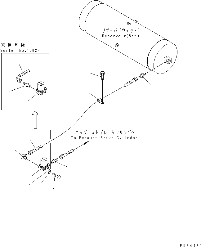 Komatsu parts book diagram for HD255-5 S/N 1001-UP: AIR PIPING (EXAUST BRAKE LINE)(#1001-1200)