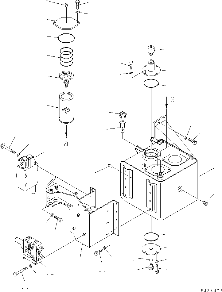 Komatsu parts book diagram for HD255-5 S/N 1001-UP: HYDRAULIC TANK AND VALVE (TANK ASS'Y)(#1001-1600)