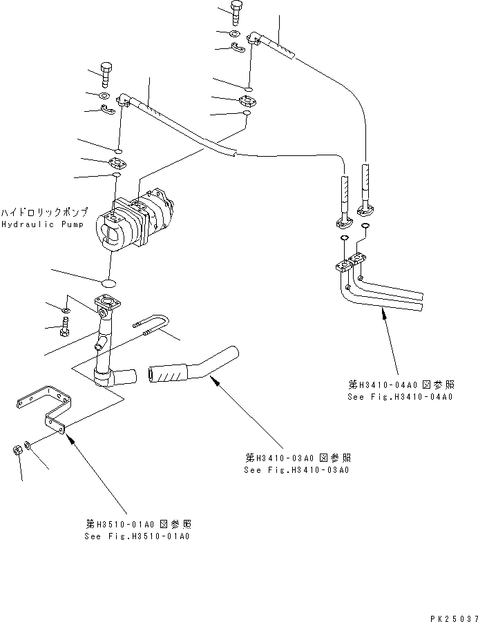 Komatsu parts book diagram for HD255-5 S/N 1001-UP: STEERING AND HOIST PIPING (PIPING) (TRANSMISSION RELATED) (FOR EMERGENCY STEERING)(#1001-1200)