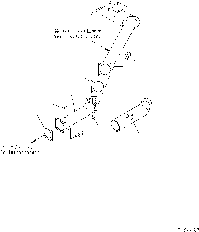 Komatsu parts book diagram for HD255-5 S/N 1001-UP: EXAUST PIPING(#1001-1600)