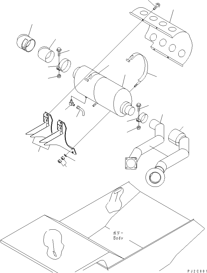 Komatsu parts book diagram for HD255-5 S/N 1001-UP: MUFFLER(#1001-1600)