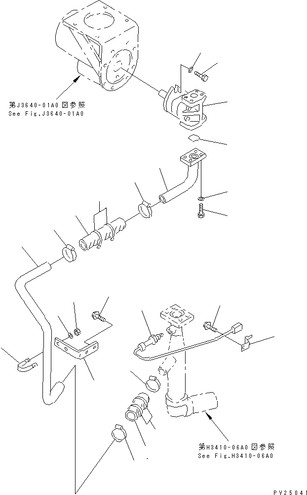 Komatsu parts book diagram for HD255-5 S/N 1001-UP: EMERGENCY STEERING ASS'Y (OIL PIPING) (1/2)(#1001-1200)