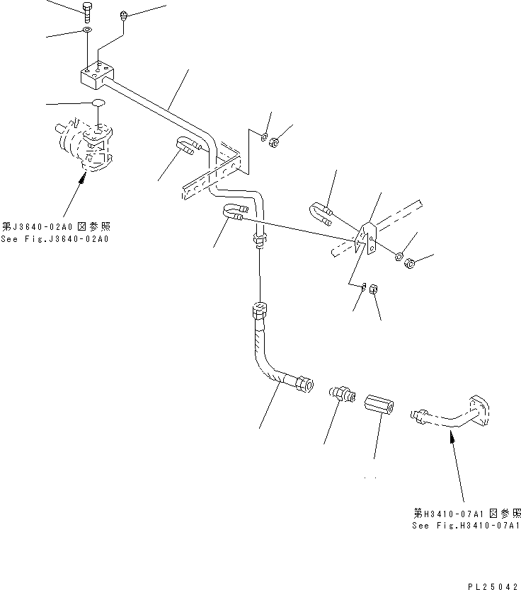 Komatsu parts book diagram for HD255-5 S/N 1001-UP: EMERGENCY STEERING ASS'Y (OIL PIPING) (2/2)(#1001-1200)