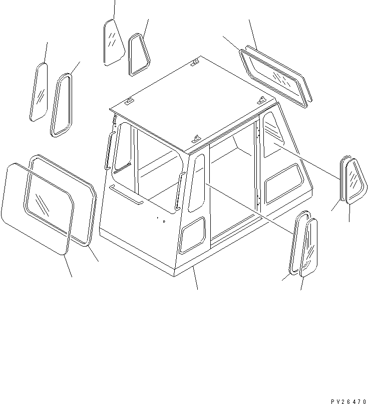 Komatsu parts book diagram for HD255-5 S/N 1001-UP: OPERATOR'S CAB (GLASS)(#1201-1424)