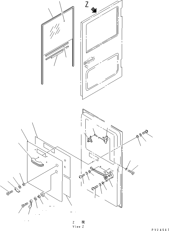 Komatsu parts book diagram for HD255-5 S/N 1001-UP: OPERATOR'S CAB (L.H. DOOR) (2/2)(#1001-1600)