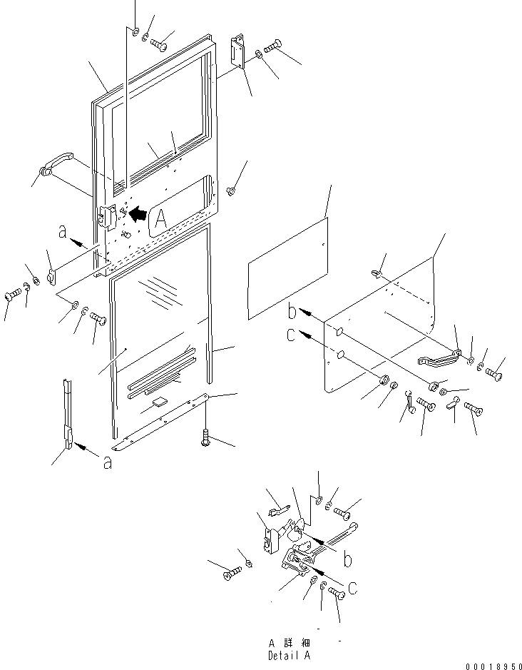 Komatsu parts book diagram for HD255-5 S/N 1001-UP: OPERATOR'S CAB (R.H. DOOR)(#1425-1600)