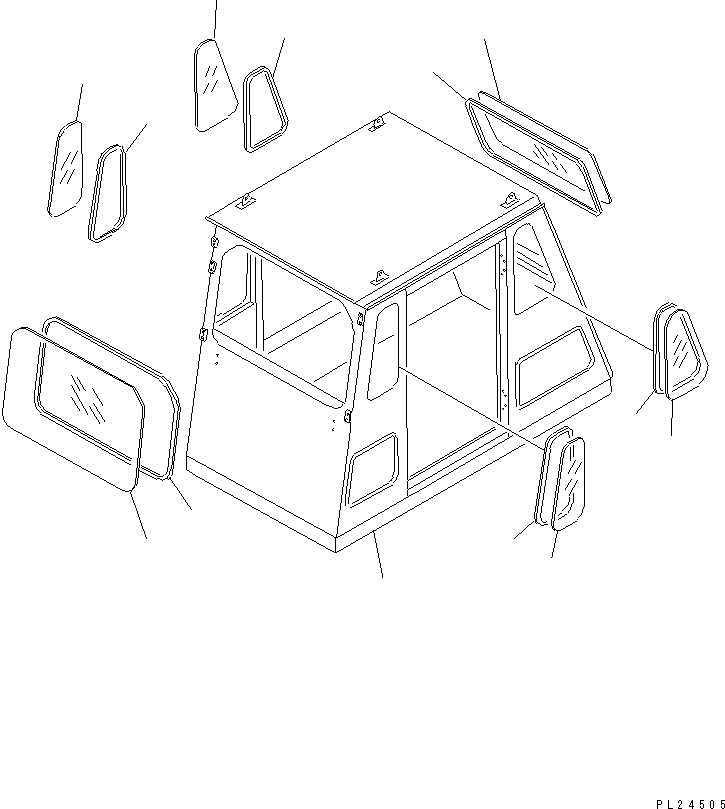 Komatsu parts book diagram for HD255-5 S/N 1001-UP: OPERATOR'S CAB (GLASS)(#1001-1200)