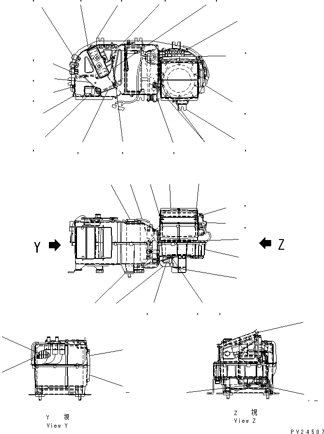 Komatsu parts book diagram for HD255-5 S/N 1001-UP: AIR CONDITIONER ? HEATER AND COOLER (3/5)(#1001-1200)