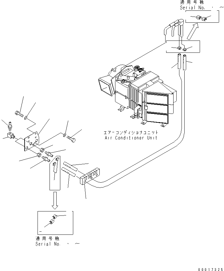 Komatsu parts book diagram for HD255-5 S/N 1001-UP: FLOOR SUB (AIR CONDITIONER PIPING) (2/2)(#1425-1600)