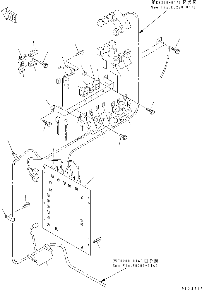 Komatsu parts book diagram for HD255-5 S/N 1001-UP: INSTRUMENT PANEL (RELAY)(#1001-1200)