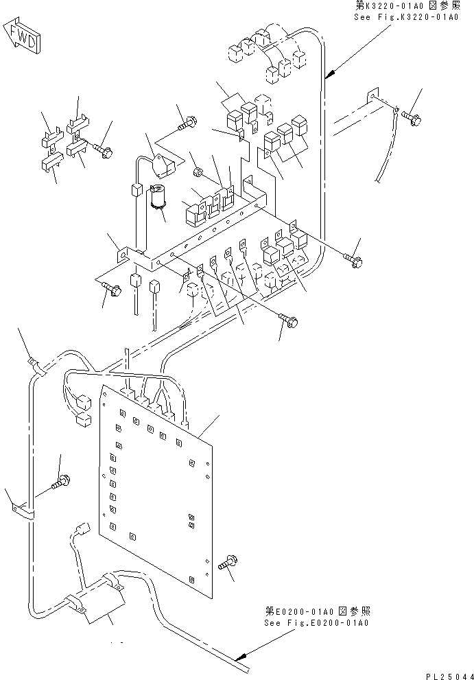 Komatsu parts book diagram for HD255-5 S/N 1001-UP: INSTRUMENT PANEL (RELAY) (FOR HAZARD LAMP)(#1001-1200)